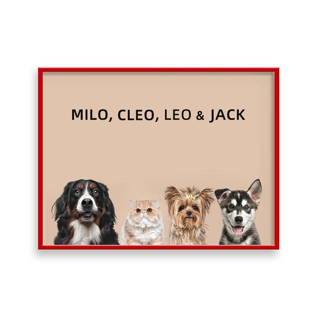 Custom Pet Portrait - Four Pets