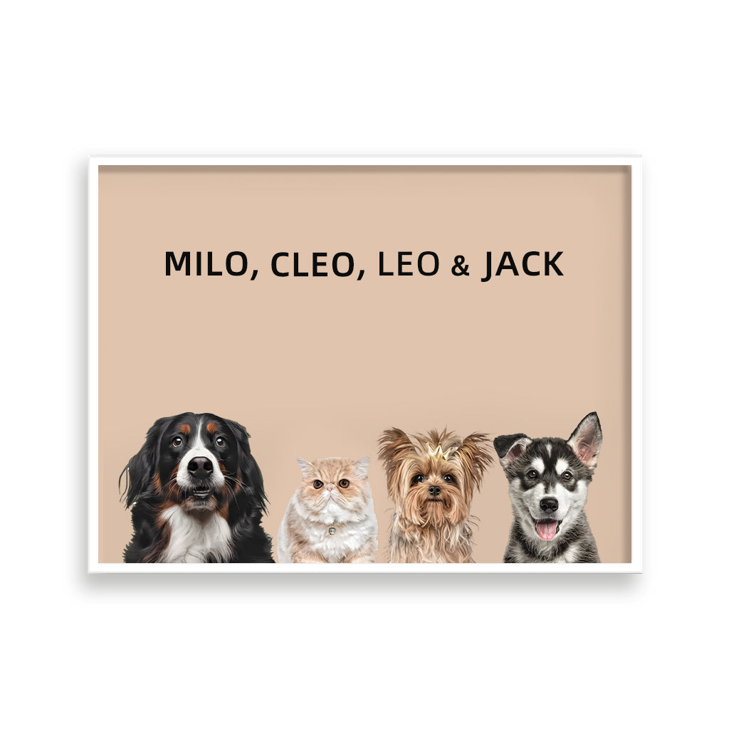 Custom Pet Portrait - Four Pets