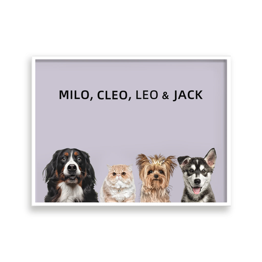 Custom Pet Portrait - Four Pets